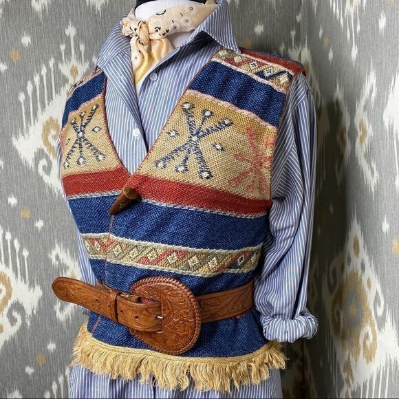 Ralph Lauren Southwest Multi Linen Fringe Vest - Picture 8 of 16